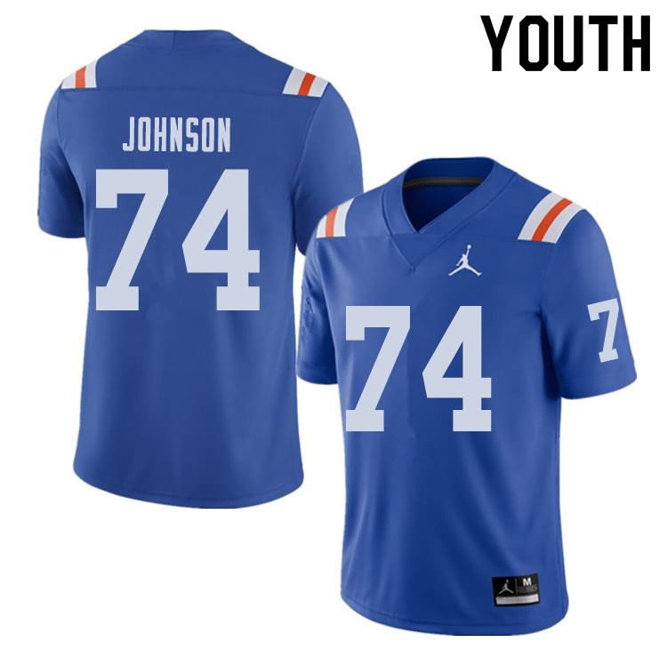 Youth NCAA Florida Gators Fred Johnson #74 Stitched Authentic Alternate Jordan Brand Royal Throwback College Football Jersey PAL4265SD